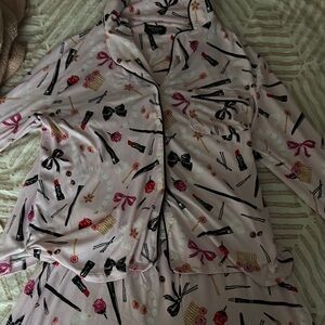 Pink Makeup Print Pajama Set